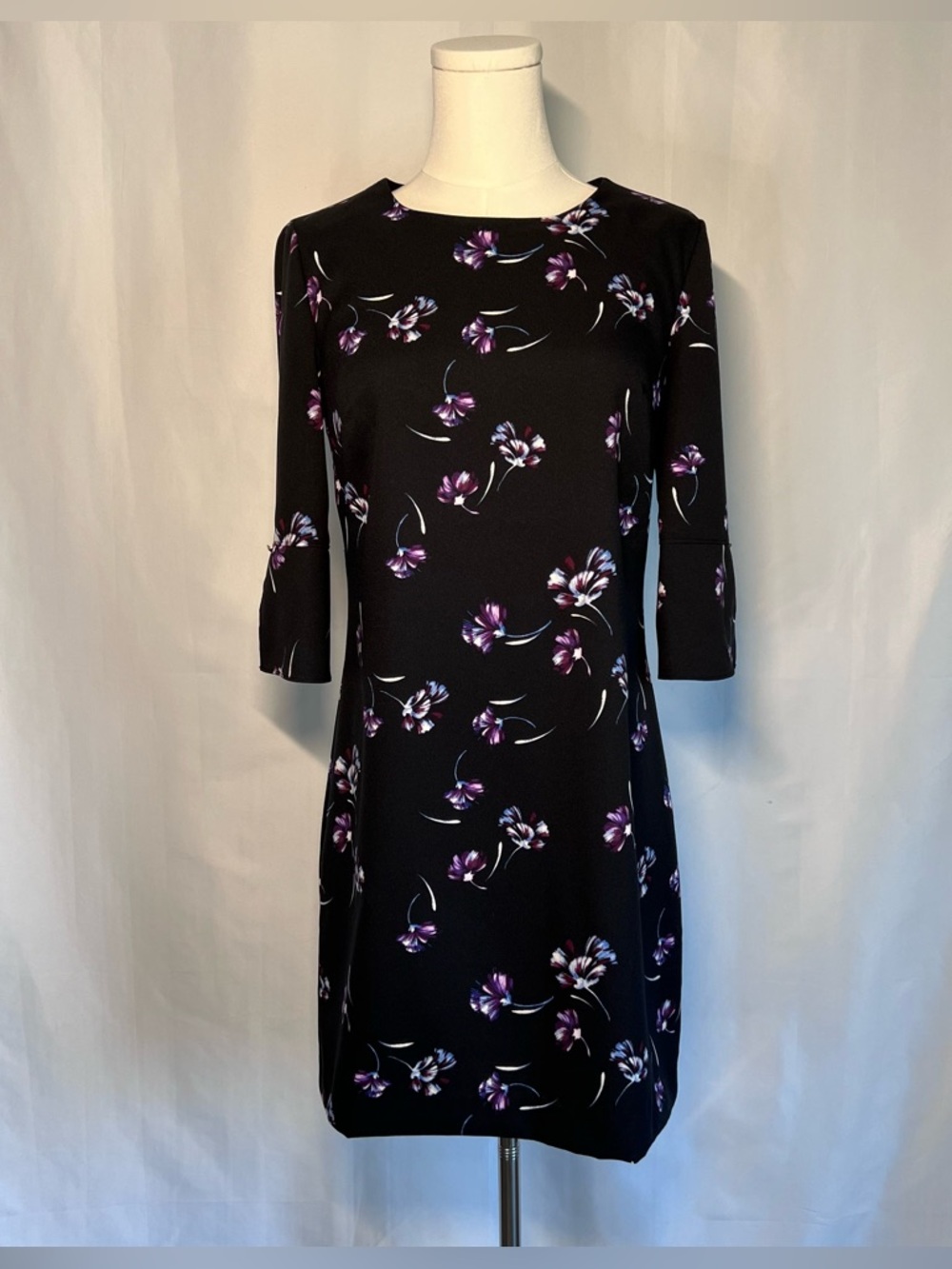 Banana Republic Black Midi Dress with Purple Floral Print Lined